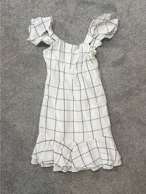 Sugarlips White Black Windowpane Ruffle Mini Dress